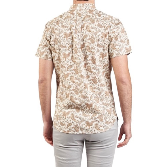 Nifty Genius Truman Shirt Medium Cream Orange Paisley Print Button Front NWT - Picture 2 of 9